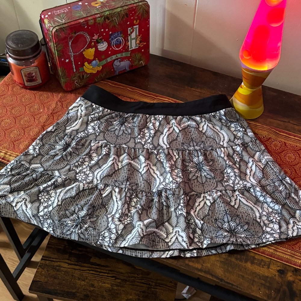 Prana Black and White Floral Skater Skirt